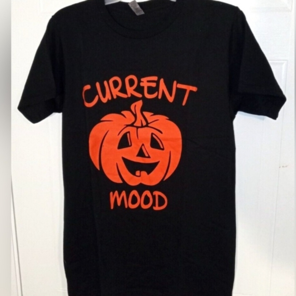 MillTex Black T-Shirt Pumpkin "Current Mood" Halloween Screen Print Size  Medium